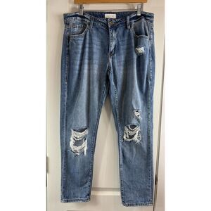Nature Denim Women's Mid Rise Boyfriend Jeans Distressed Destructed Size 13 / 30